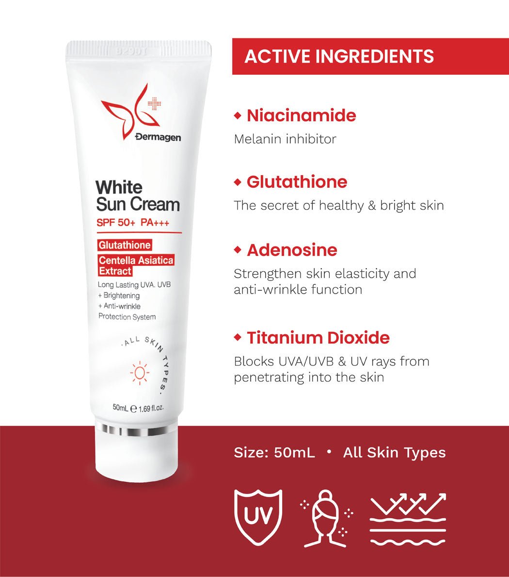 Dermagen White Sun Cream SPF 50+ PA+++ (w. Glutathione) 1.76oz - Image 4